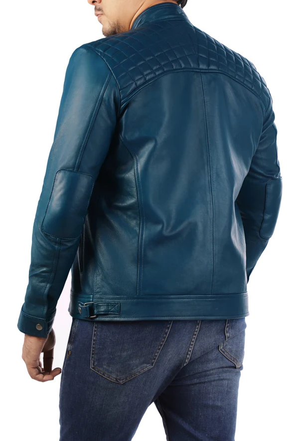 Mens Casual Signature Leather Blue Jacket