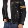 Mens Racer black Leather Jacket