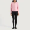 Womens CollarLess Pink Leather Jacket, RoundNeck Jackets
