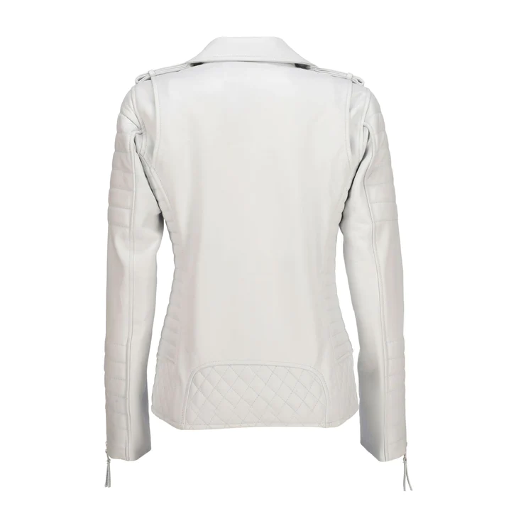 Womens Quilted Leather Jacket White