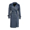 Womens Leather Long Coat Blue, Womens blazer Coat