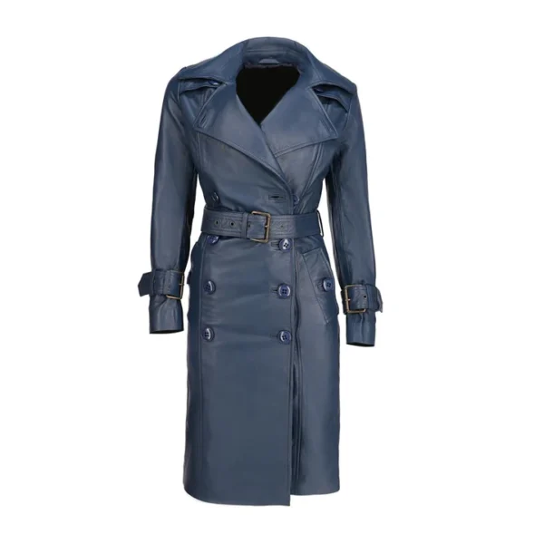 Womens Leather Long Coat Blue, Womens blazer Coat