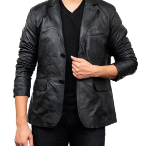 Mens Black Blazer Leather Coat