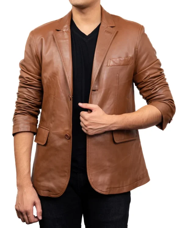 Mens Brown blazer Leather Coat