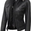 Womens Hoody Leather Jacket