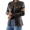 Women Biker Vintage Leather Jacket black, Zipper jacket