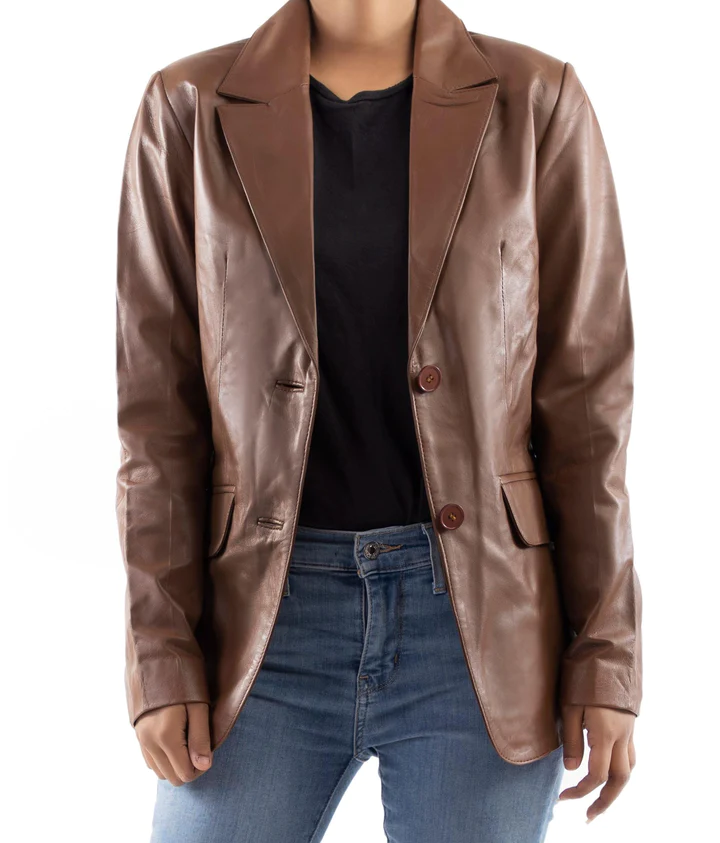 Brown Womens blazer Leather Coat