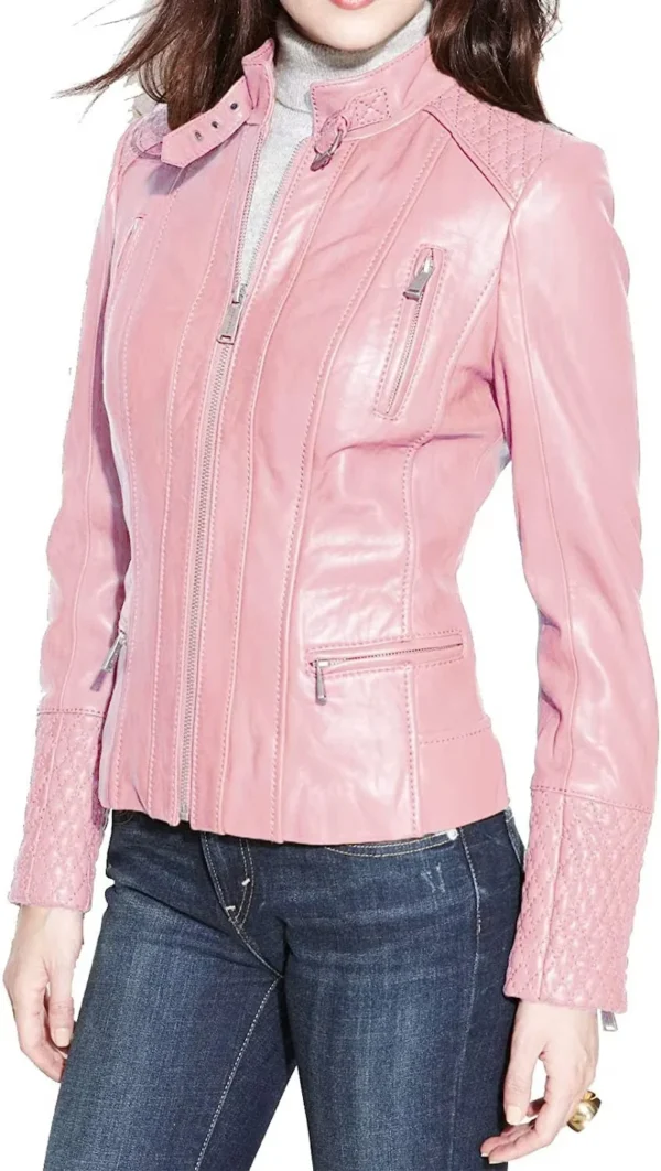Fiona Pink Leather Jacket