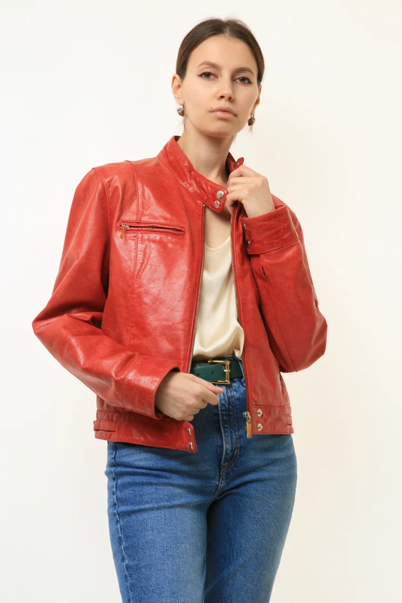 Donna Red Leather Jacket