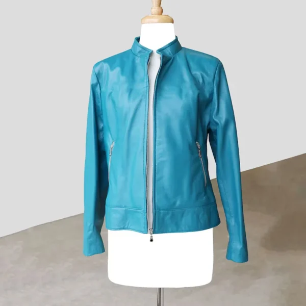 Fiona Blue Leather Jacket