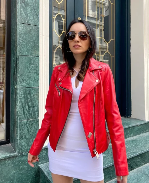 Caitlin Red Leather Jacket