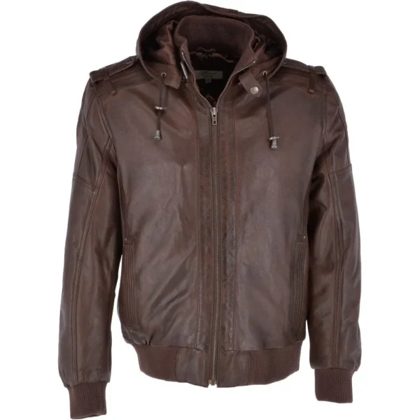 Mens Hooded Leather Jacket
