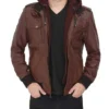 Mens Leather hood Jacket